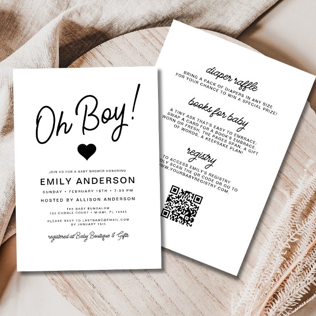 All in One Oh Boy Modern Minimalist Baby Shower  Invitation (Creator Uploaded)