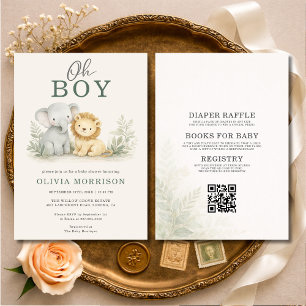 All in One Oh Boy Safari Animal Baby Shower Invitation