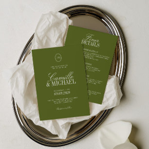 All in One Olive Green Modern Wedding Details & Invitation