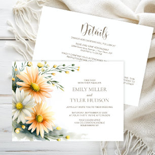 All in One Orange and White Daisies Wedding Invitation