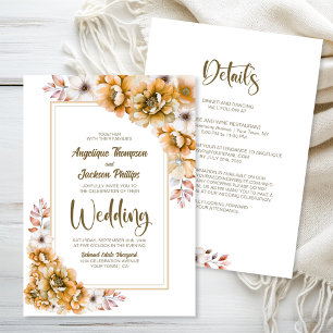 All In One Orange Floral Wedding Invitation