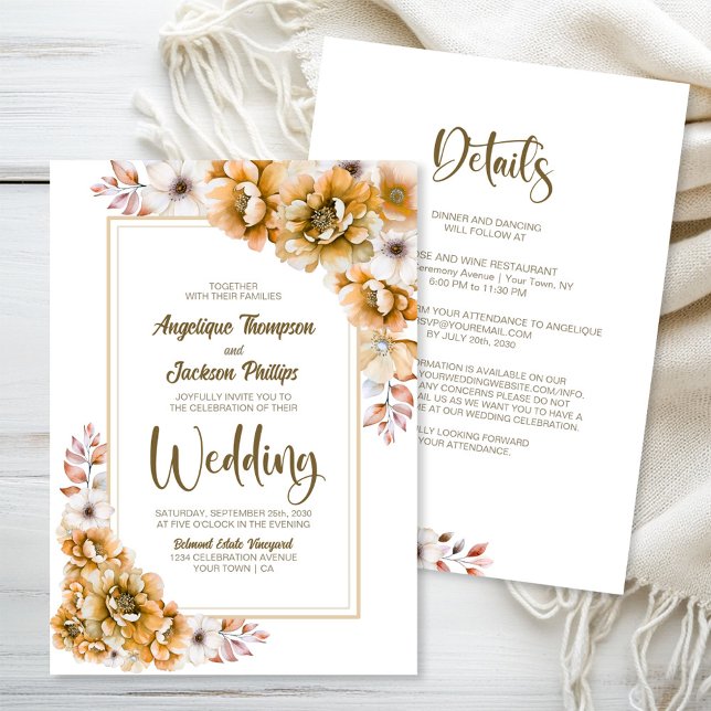 All In One Orange Floral Wedding Invitation (Creator Uploaded)