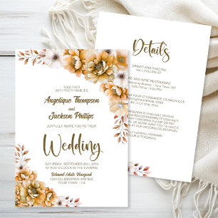 All In One Orange Floral Wedding Invitation