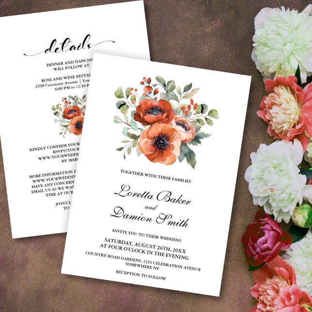 All In One Orange Poppy Flowers Wedding Invitation (Creator Uploaded)