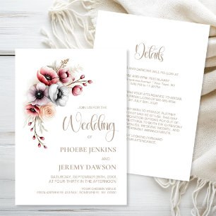 All in One Pink and Red Floral Wedding Invitation