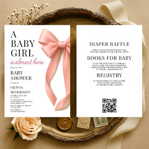 All in One Pink Bow Baby Shower Invitation