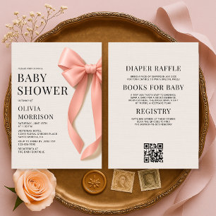 All in One Pink Bow Girl Baby Shower Invitation