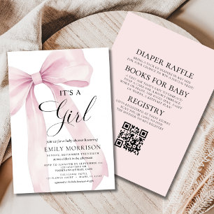 All in One Pink Bow It's a Girl Baby Shower Invitation