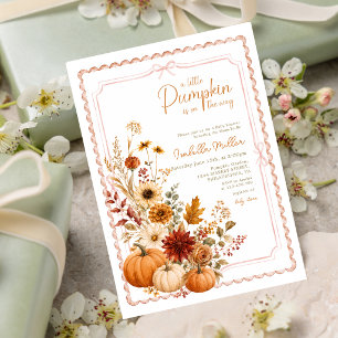 All in One Pink Bow Little Pumpkin Autumn Invitation