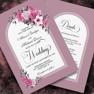 All In One Pink Floral Arch Dusty Rose Wedding Invitation