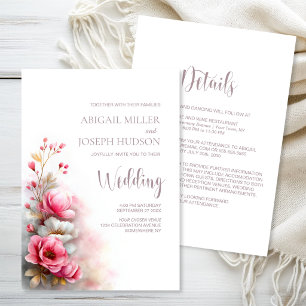 All in One Pink Floral Wedding Invitation
