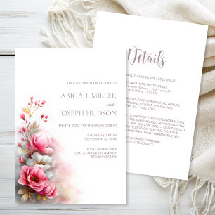 All in One Pink Floral Wedding Invitation