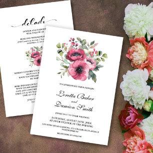 All In One Pink Floral Wedding Invitation