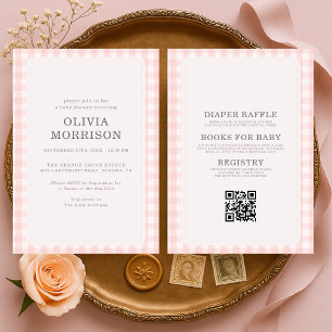 All in One Pink Girl Gingham Baby Shower Invitation