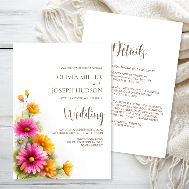 All in One Pink Orange Floral Wedding Invitation (Creator Uploaded)