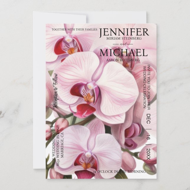 All in One Pink Orchids Wedding Invitations (Front)