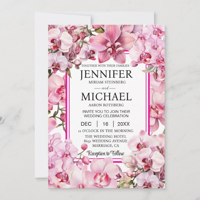 All in One Pink Orchids Wedding Invitations (Front)