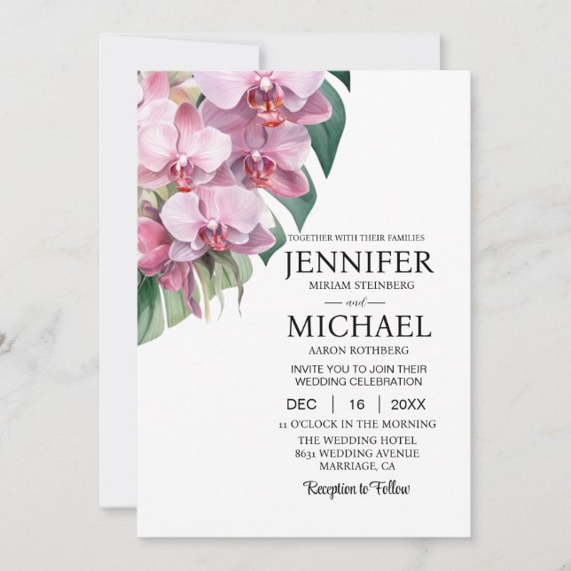 All in One Pink Orchids Wedding Invitations (Front)