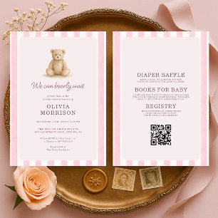 All in One Pink Teddy Bear Baby Shower Invitation