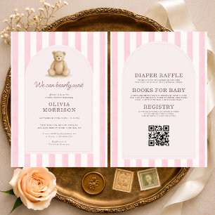 All in One Pink We Can Bearly Wait Baby Shower Invitation