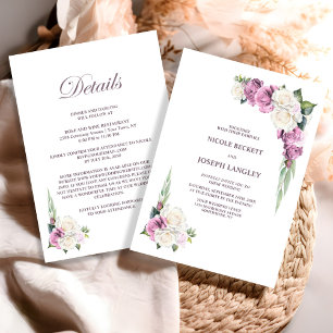 All In One Pink White Floral Wedding Invitation