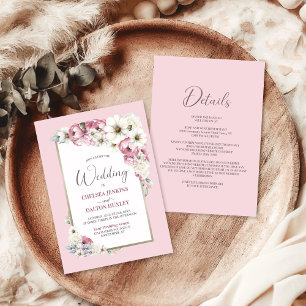 All In One Pink White Floral Wedding Invitation