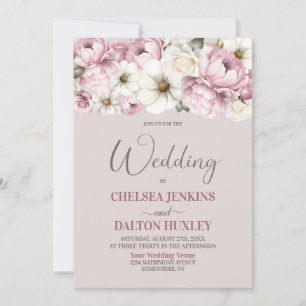 All In One Pink White Floral Wedding Invitation