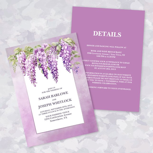 All In One Pink Wisteria Floral Wedding Invitation (Creator Uploaded)