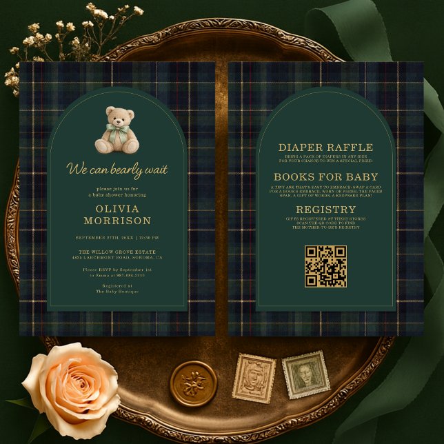 All in One Plaid Bearly Wait Green Baby Shower Invitation (Creator Uploaded)