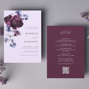 All In One Plum Purple & Indigo Floral Wedding Invitation