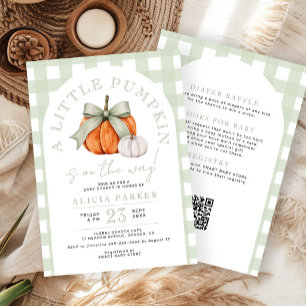 All in one pumpkin sage bow neutral baby shower invitation