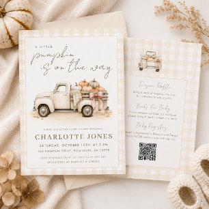 All In One Pumpkin Truck Gingham Fall Baby Shower Invitation
