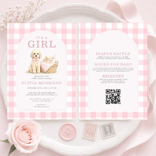 All in One Puppy Dog Girl Pink Baby Shower Invitation