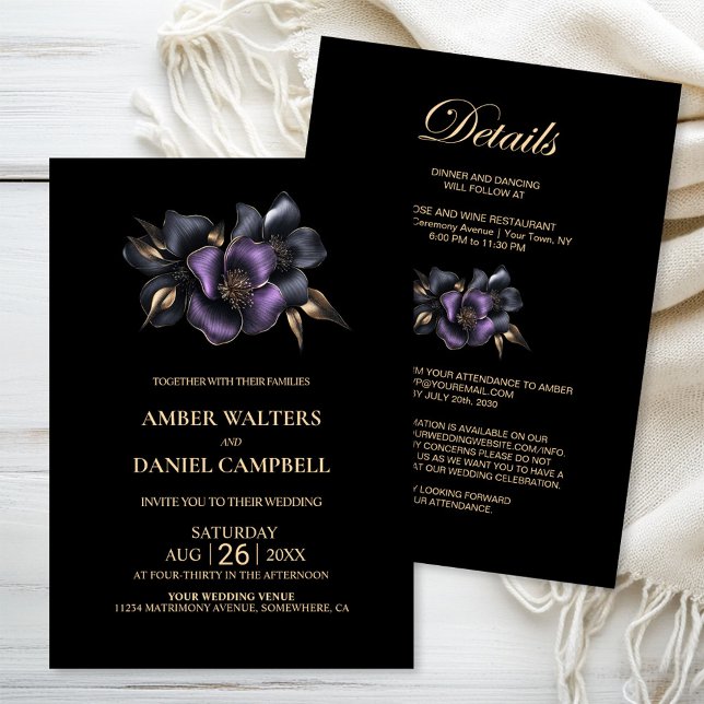 All in One Purple and Grey Floral Wedding Invitation (Creator Uploaded)