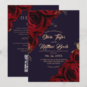 All in One Purple Elegant Floral Wedding Invitation