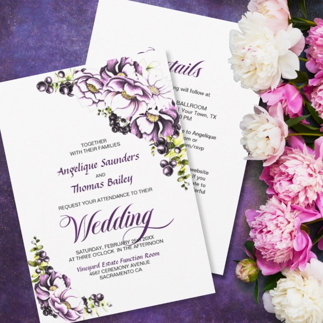 All In One Purple Floral Wedding Invitation (Creator Uploaded)