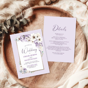 All In One Purple Floral Wedding Invitation