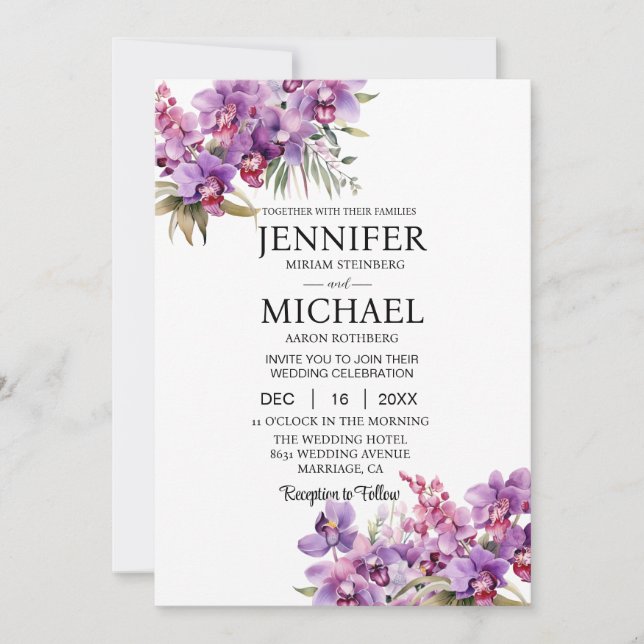 All in One Purple Orchids Wedding Invitations (Front)