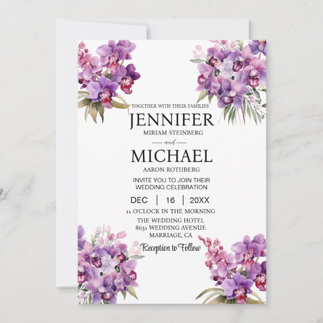 All in One Purple Orchids Wedding Invitations (Front)