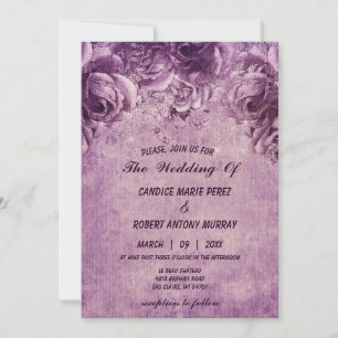All in one,purple roses on artistic background   invitation
