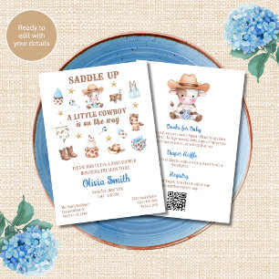 All in One QR Code Cowboy Baby Shower Invitation