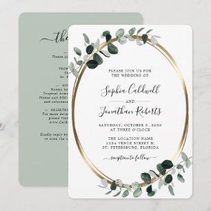 All in One QR Code Eucalyptus Gold Sage Wedding Invitation