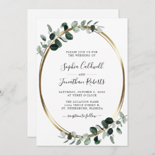 All in One QR Code Eucalyptus Gold White Wedding Invitation