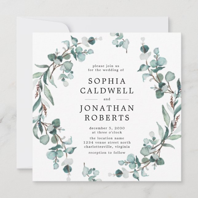 All in One QR Code Eucalyptus Greenery Wedding Invitation (Front)