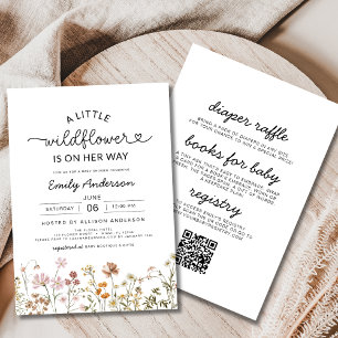 All in One QR Code Little Wildflower Baby Shower Invitation