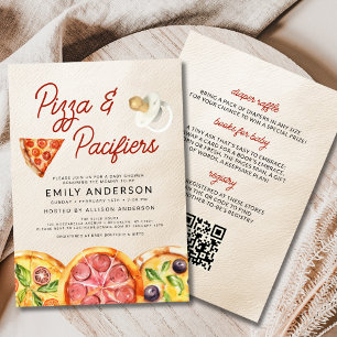 All in One QR Code Pizza & Pacifiers Baby Shower Invitation