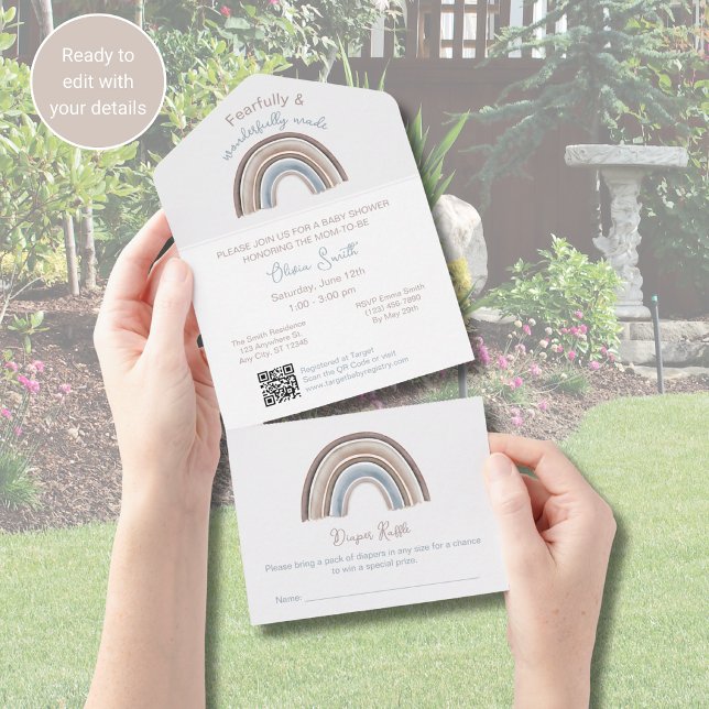 All in One QR Code Rainbow Baby Shower Invitation  (Creator Uploaded)
