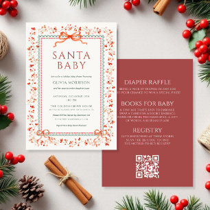 All in One QR Code Santa Baby Baby Shower Invitation