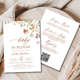 All in One QR Code Wildflower Baby in Bloom Shower Invitation
