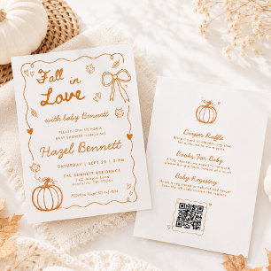 All In One QR Hand Drawn Fall In Love Baby Shower Invitation